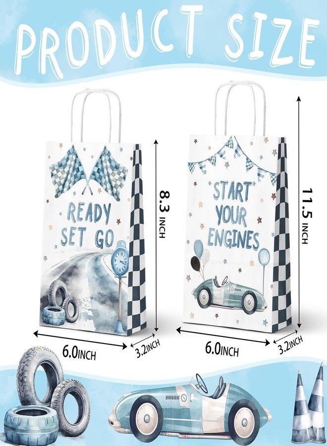 HaPiBiDesign 24 Pack Race Car Party Gift Bags, Vintage Racing Paper Favor Bags with Handles, Ready Set Go Birthday Party Supplies for Boys Racing Theme - Image 3